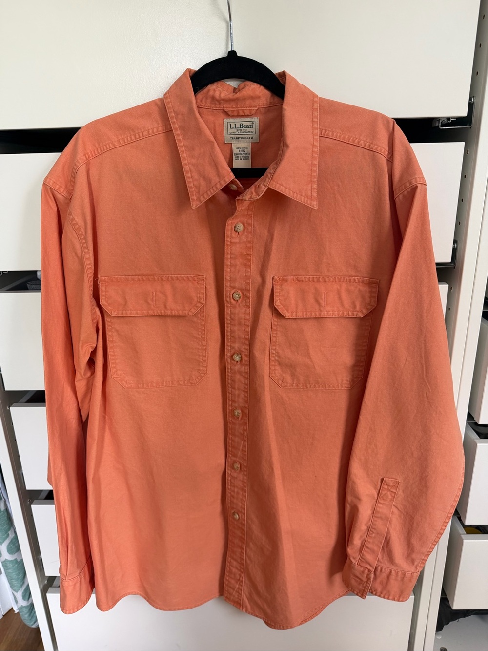L.L. Bean Men's Button-Down Work Shirt in Salmon Orange